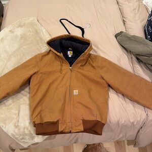 Carhartt Men's Brown Hooded Work Jacket with Quilted Lining